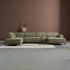 Pepp Hoekbanken|Loungebanken|U-Bank River Chaise longue rechts – Groen stof