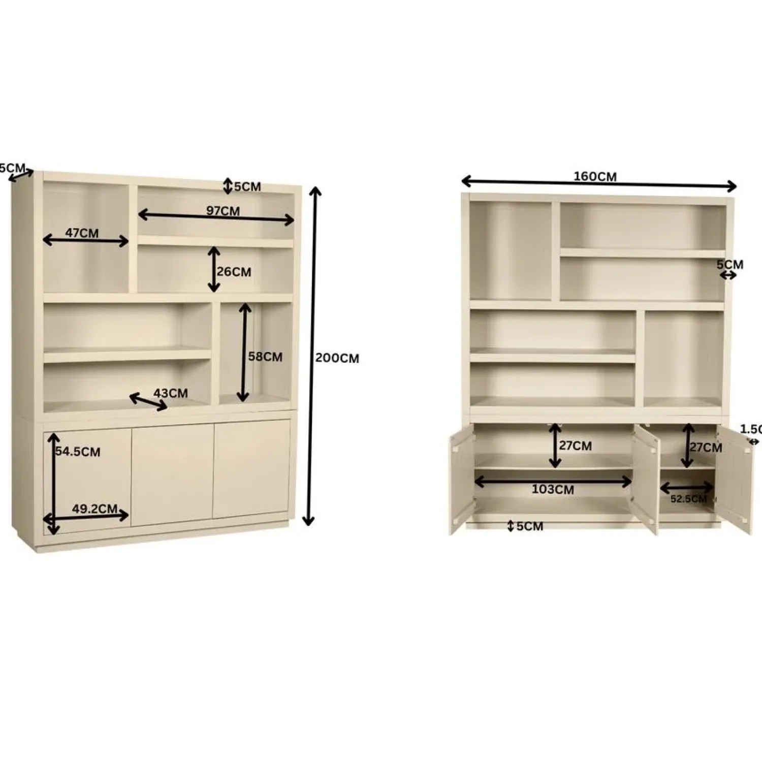 Furndea Vakkenkasten|Boekenkasten|Vakkenkast Dortmund XL mangohout zand 160cm
