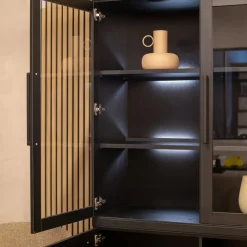 Maison Madera Vitrinekasten|Industriele Kasten|Valente Vitrinekast Zwart 120cm