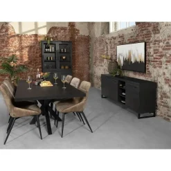 Maison Madera Vitrinekasten|Industriele Kasten|Valente Vitrinekast Zwart 120cm