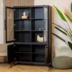 Maison Madera Vitrinekasten|Industriele Kasten|Valente Vitrinekast Zwart 120cm