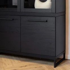 Maison Madera Vitrinekasten|Industriele Kasten|Valente Vitrinekast Zwart 120cm