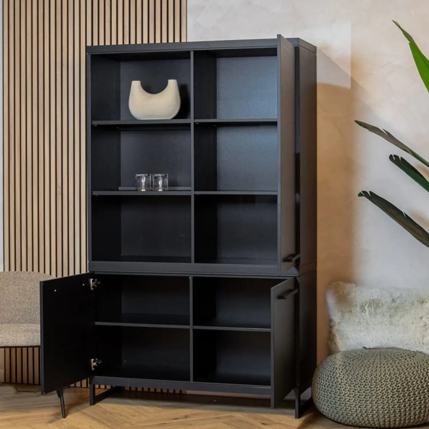 Maison Madera Wandkasten|Industriele Kasten|Valente Wandkast Zwart 120cm