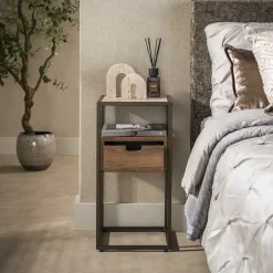 Kalfort Nachtkastjes|Industriele Kasten|Valentina XS Nachtkastje 1 lade Keramiek Travertin 64cm