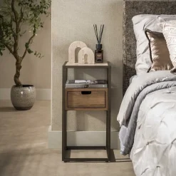 Kalfort Nachtkastjes|Industriele Kasten|Valentina XS Nachtkastje 1 lade Keramiek Travertin 64cm