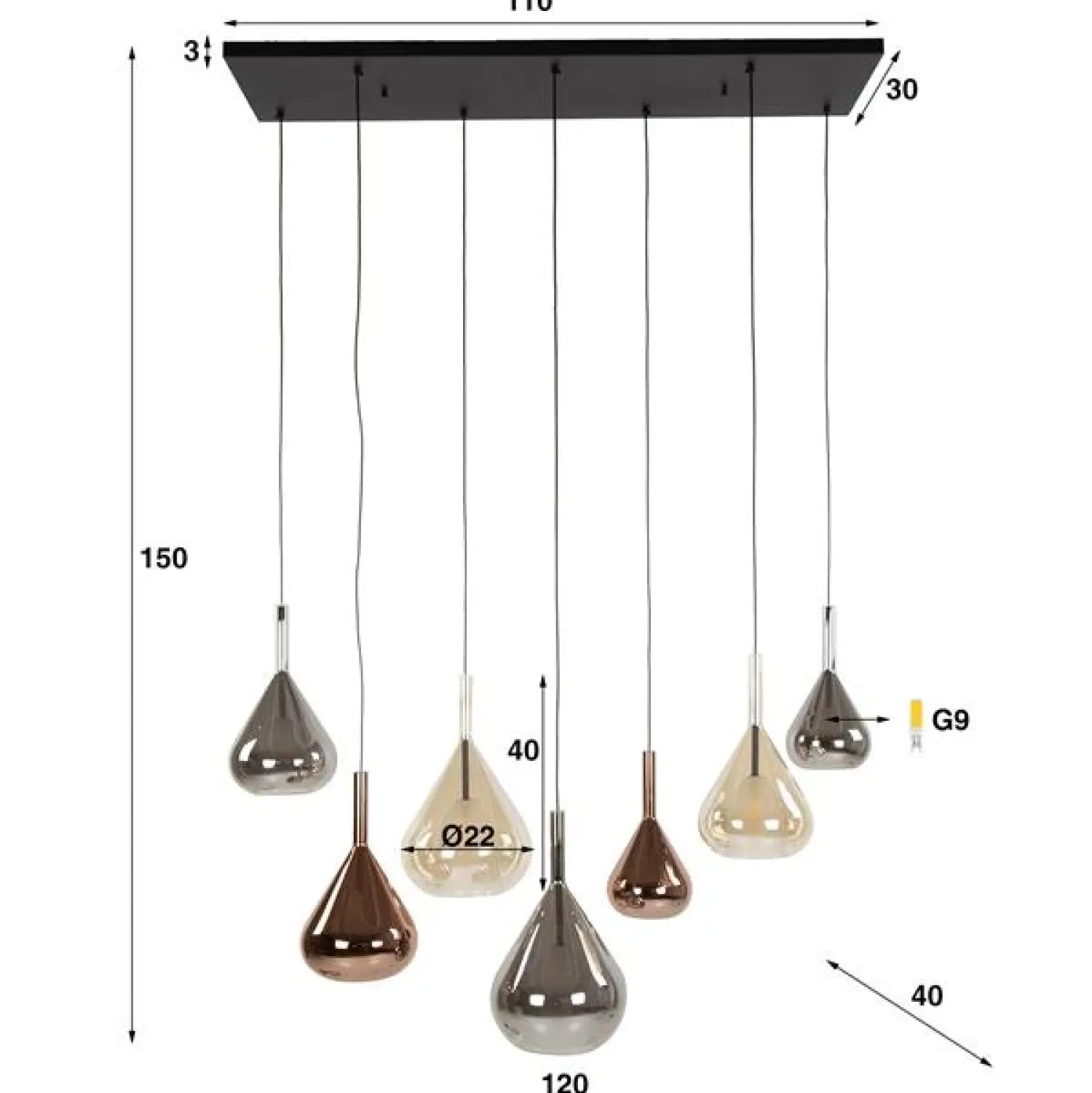 Kalfort Hanglampen|Glazen Hanglamp|Velura 7-lichts Hanglamp industrieel