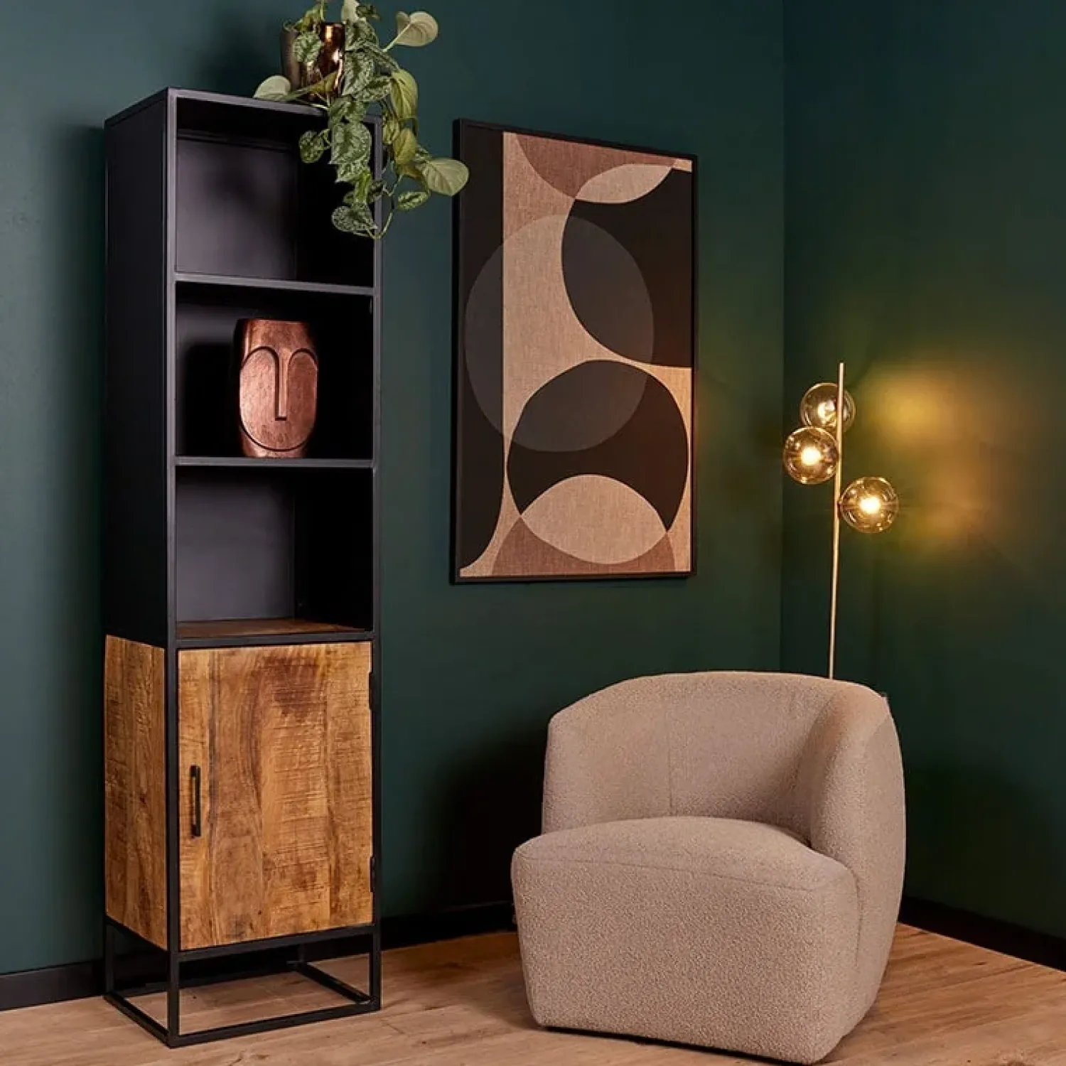 Furndea Boekenkasten|Industriele Kasten|Venice boekenkast mangohout 3-vaks 50cm