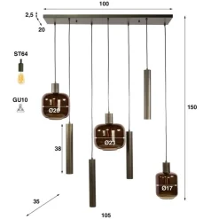 Kalfort Hanglampen|Glazen Hanglamp|Vigo 7-lichts Hanglamp Bruin