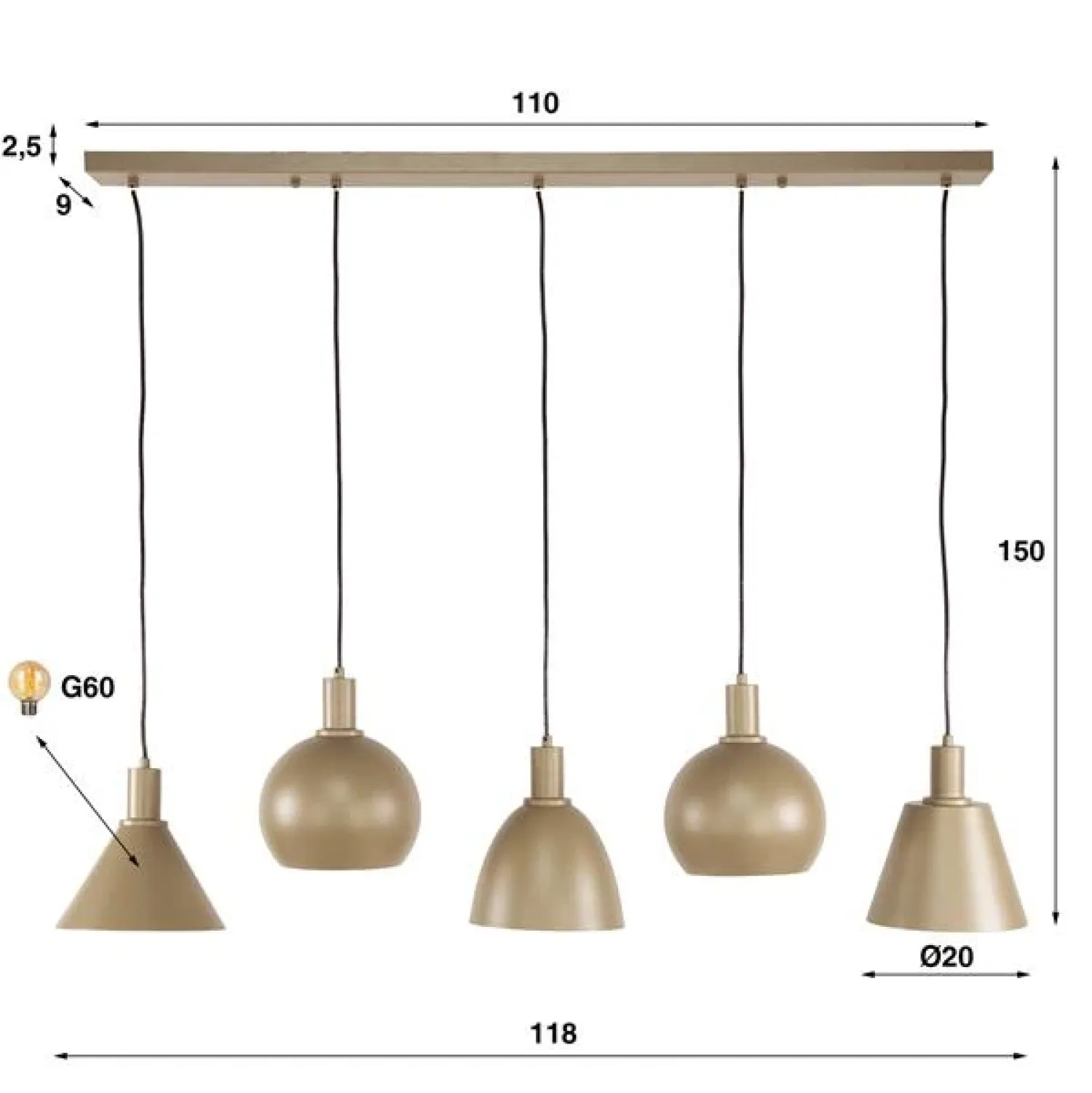 Kalfort Hanglampen|Vinci 5-lichts Hanglamp Beige