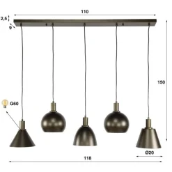 Kalfort Hanglampen|Vinci 5-lichts Hanglamp Sienna bruin