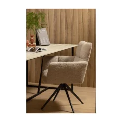 WOOOD Eetkamerstoelen|Vinny Draaistoel met Armleuning Boucle Zand