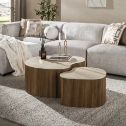 Kalfort Salontafels|Vittoria Salontafel Medio Set van 2 keramiek Travertin 90cm