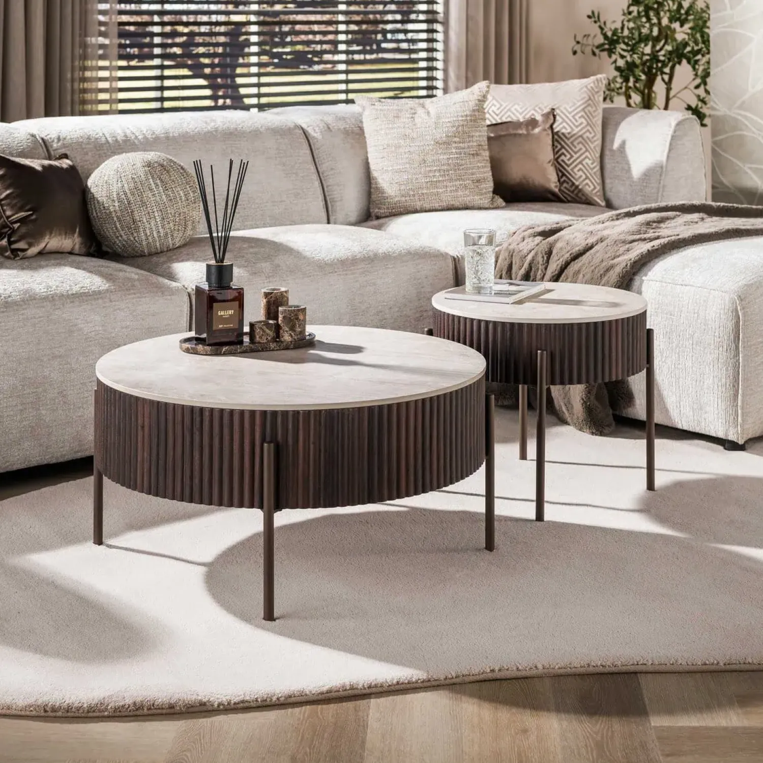 Kalfort Salontafels|Vittoria Salontafel rond set van 2 Keramiek Bruin
