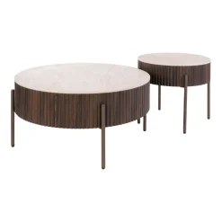 Kalfort Salontafels|Vittoria Salontafel rond set van 2 Keramiek Bruin