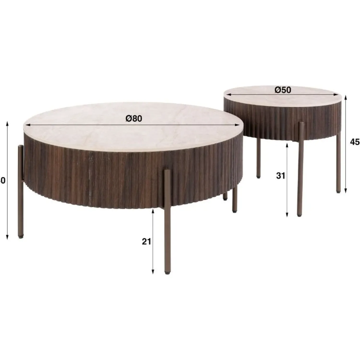 Kalfort Salontafels|Vittoria Salontafel rond set van 2 Keramiek Bruin