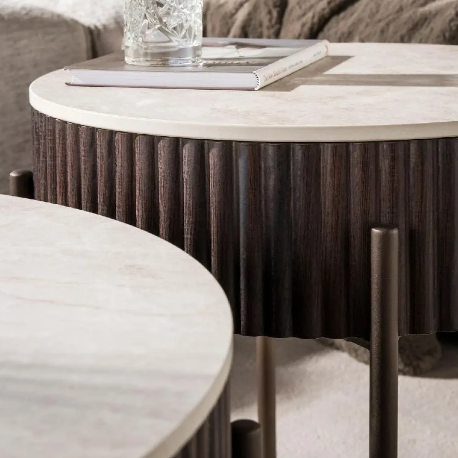 Kalfort Salontafels|Vittoria Salontafel rond set van 2 Keramiek Bruin