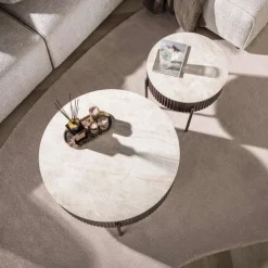Kalfort Salontafels|Vittoria Salontafel rond set van 2 Keramiek Bruin