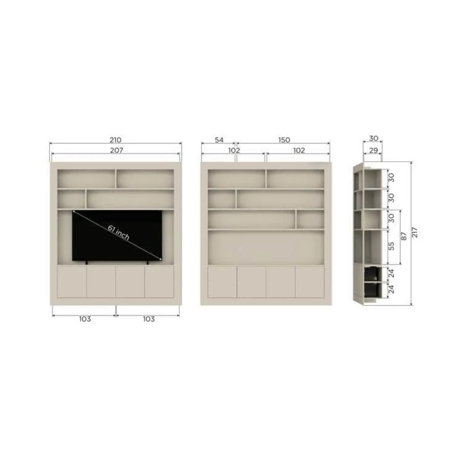 vtwonen Wandkasten|Industriele Kasten|Wallcover Wandkast Grenen Dust 210cm