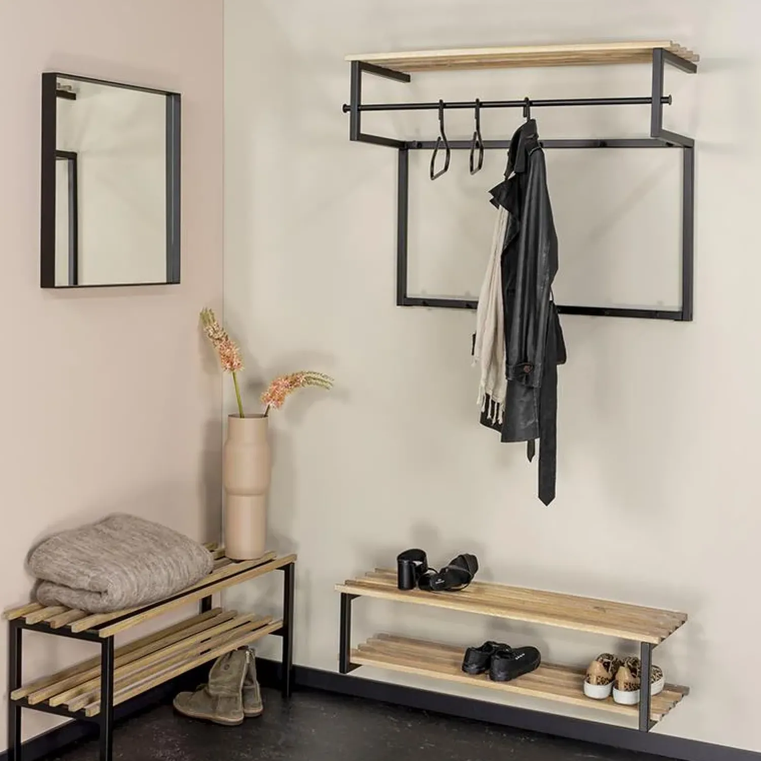 Redin Design Kapstokken|Wandkapstok industrieel Parker XL zwart / hout
