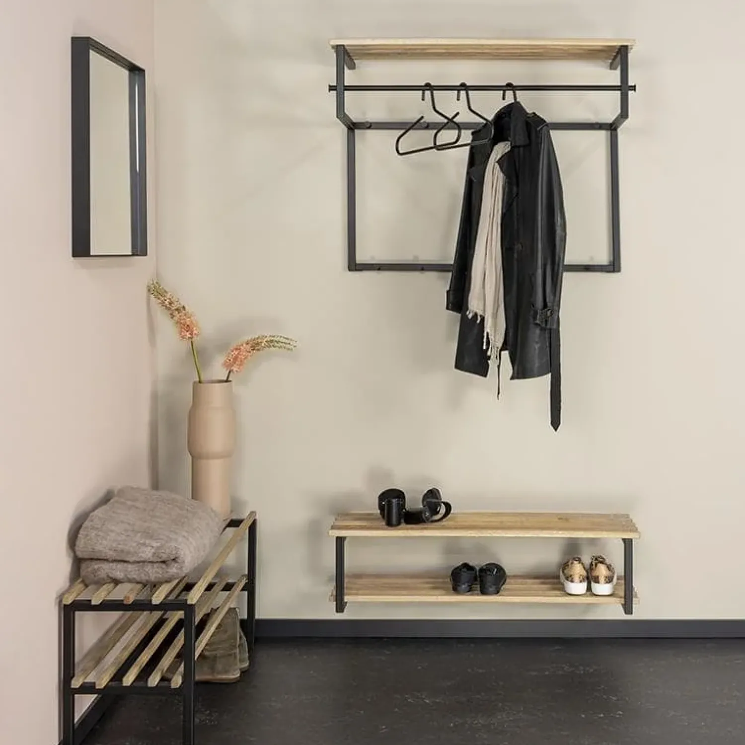 Redin Design Kapstokken|Wandkapstok industrieel Parker XL zwart / hout