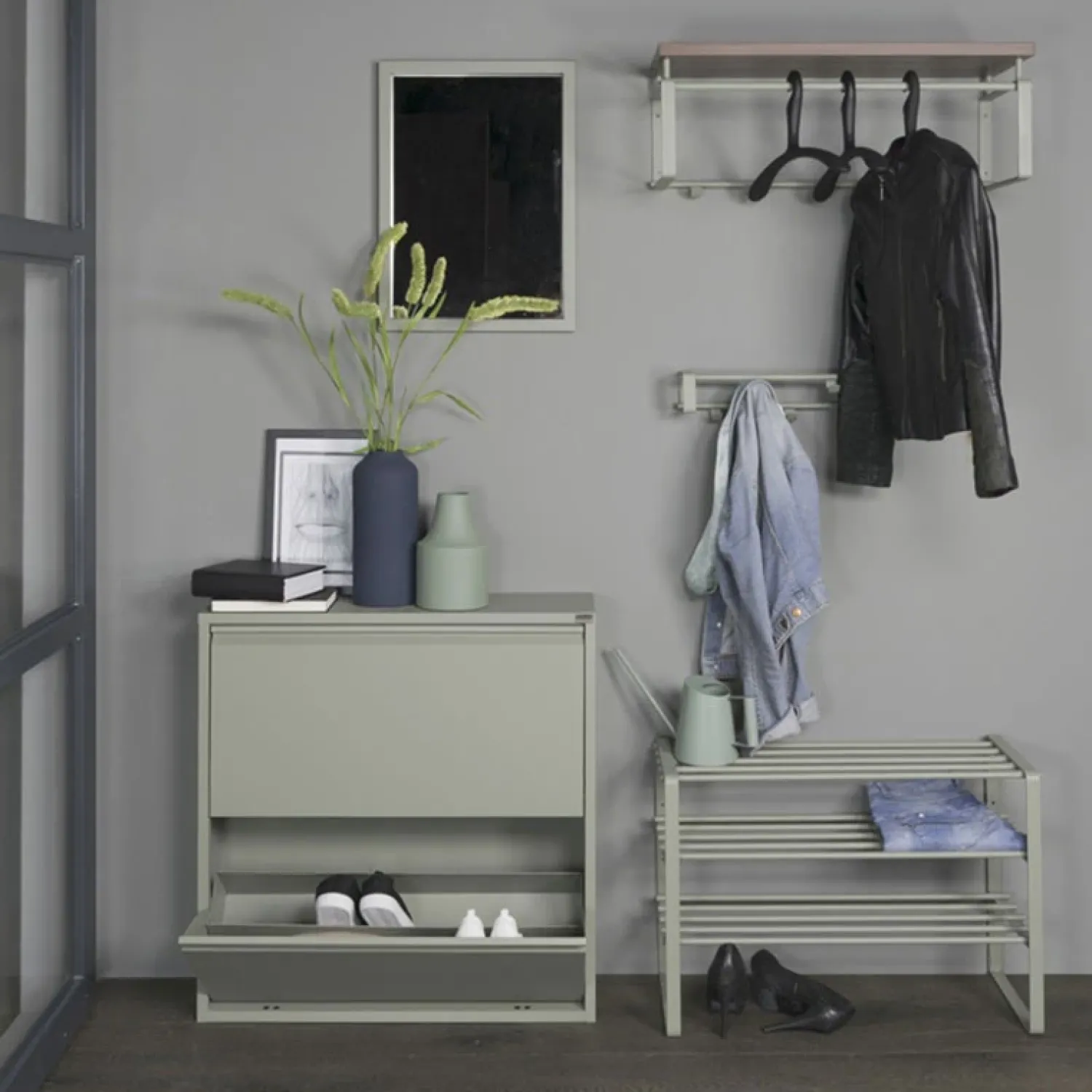 Redin Design Kapstokken|Wandkapstok staal REEF 3 groen walnoot