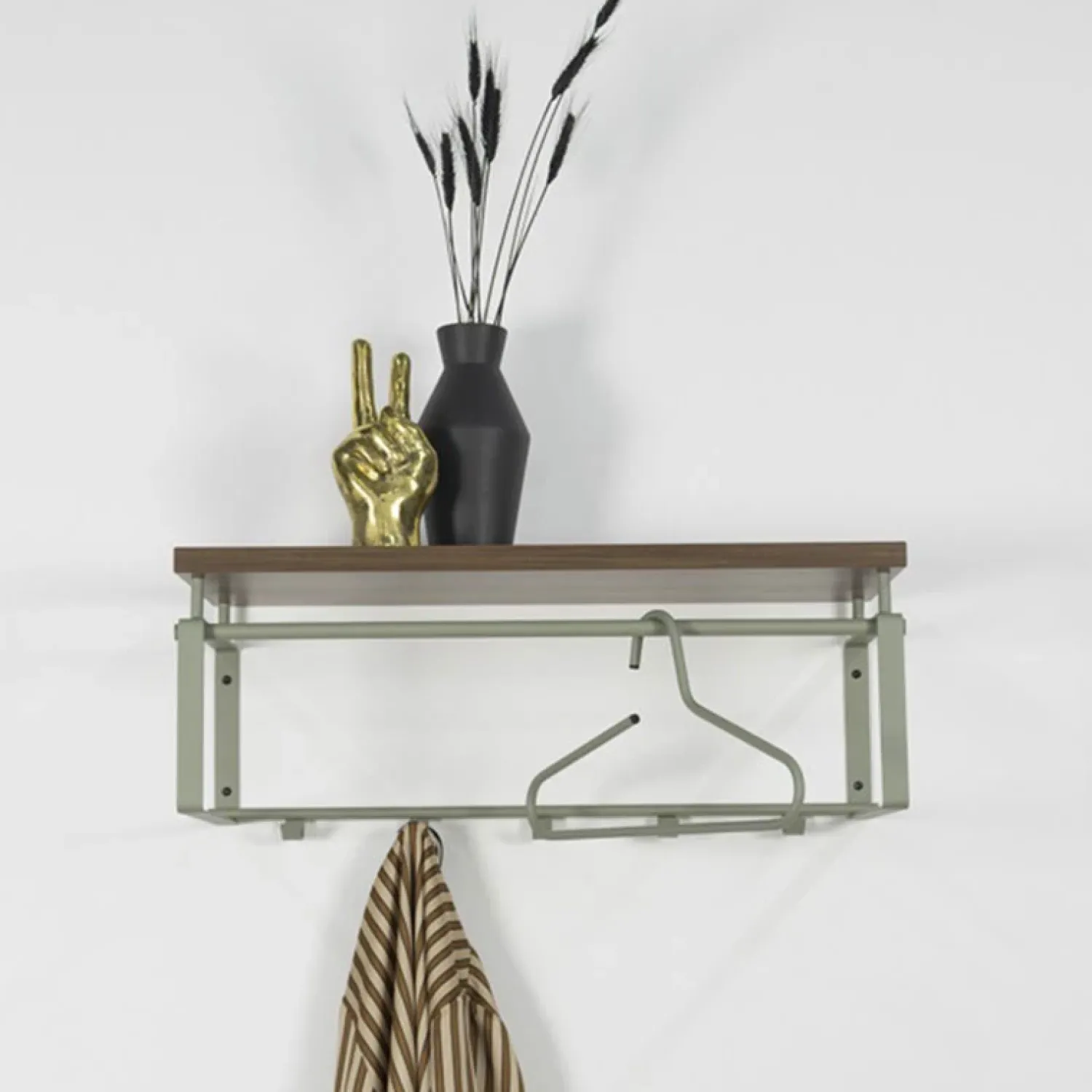 Redin Design Kapstokken|Wandkapstok staal REEF 3 groen walnoot