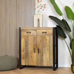 Furndea Wandkasten|Dressoirs|Wandkast mangohout Britt industrieel - 100cm