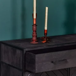 Furndea Wandkasten|Industriele Kasten|Wandkast Scandi visgraat zwart mangohout 100cm