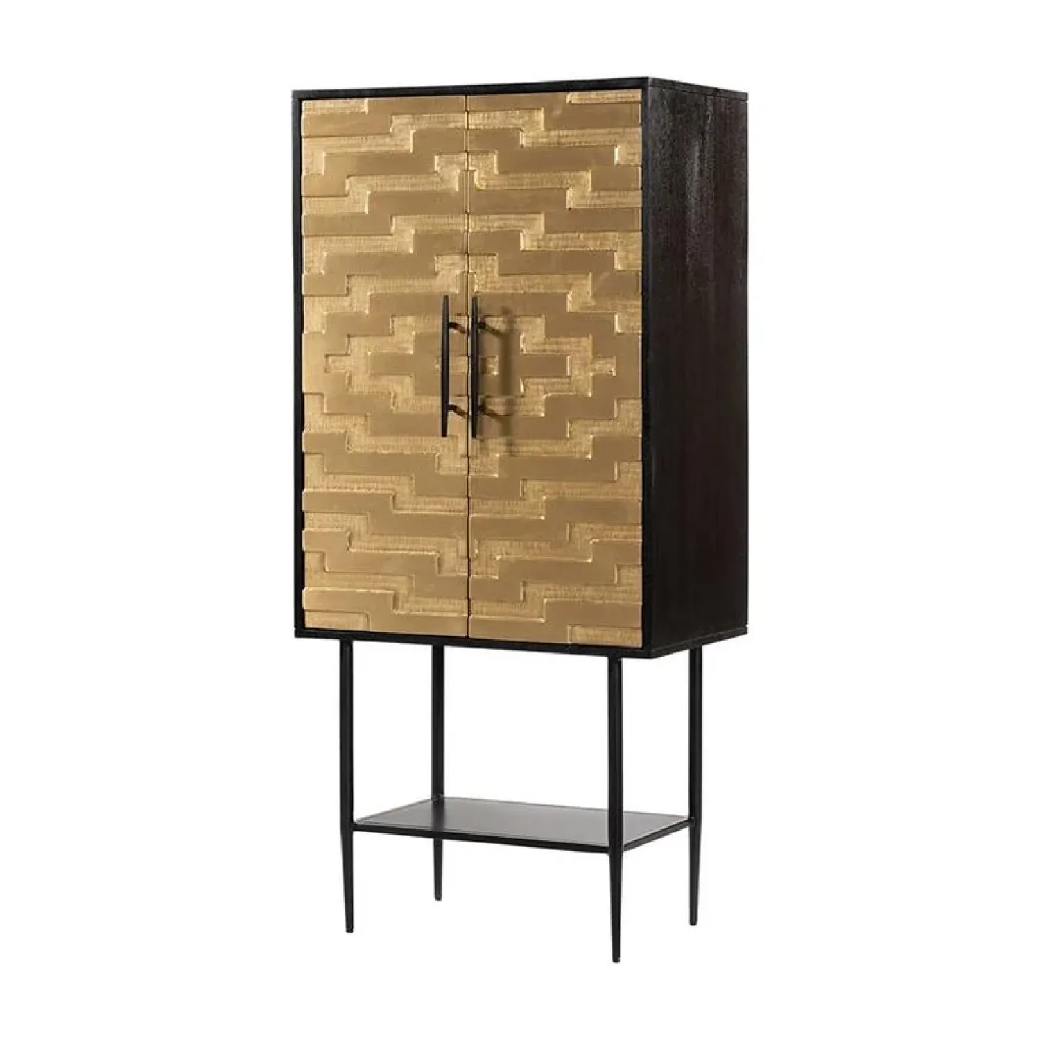 Mysons Wandkasten|Industriele Kasten|Wandkast Seth Zwart mangohout Messing 70cm