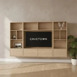 Maison Madera Wandkasten|Vakkenkasten|Watford Medium zwevende Cinewall compleet blond oak