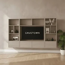 Maison Madera Wandkasten|Vakkenkasten|Watford Medium zwevende Cinewall compleet misty oak