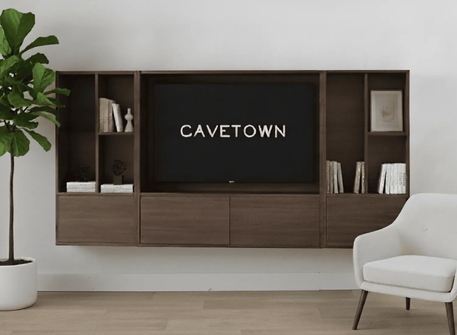 Maison Madera Wandkasten|Vakkenkasten|Watford Small zwevende Cinewall compleet dark almond