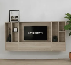 Maison Madera Wandkasten|Vakkenkasten|Watford Small zwevende Cinewall compleet Misty oak