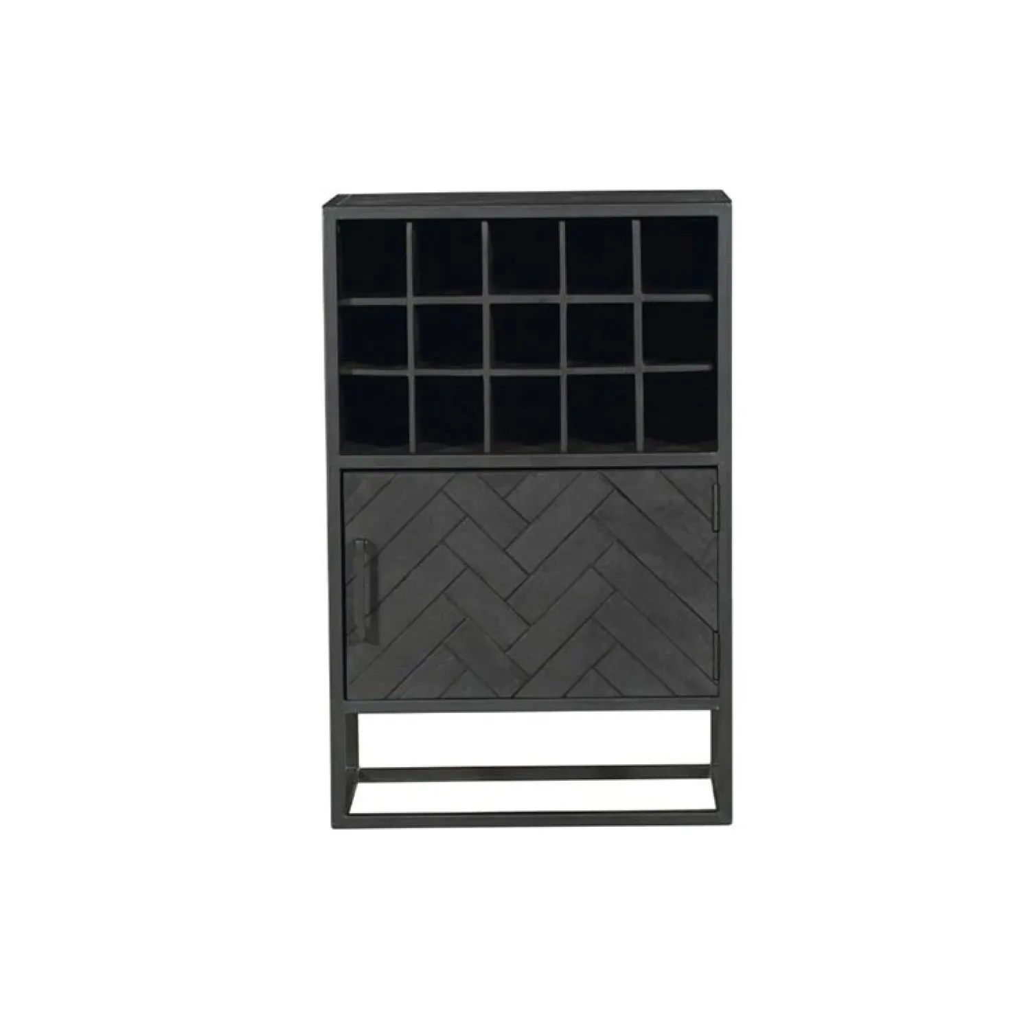 Furndea Wijnkasten|Industriele Kasten|Wijnkast Scandi visgraat mangohout zwart 55cm