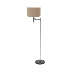 Steinmex Vloerlampen|Wilco 2-lichts Vloerlamp Zwart met Grijs Linnen kap