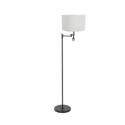 Steinmex Vloerlampen|Wilco 2-lichts Vloerlamp Zwart met Wit Linnen kap