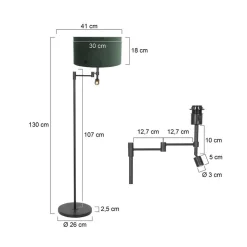 Steinmex Vloerlampen|Wilco 2-lichts Vloerlamp Zwart met Groen Velvet kap