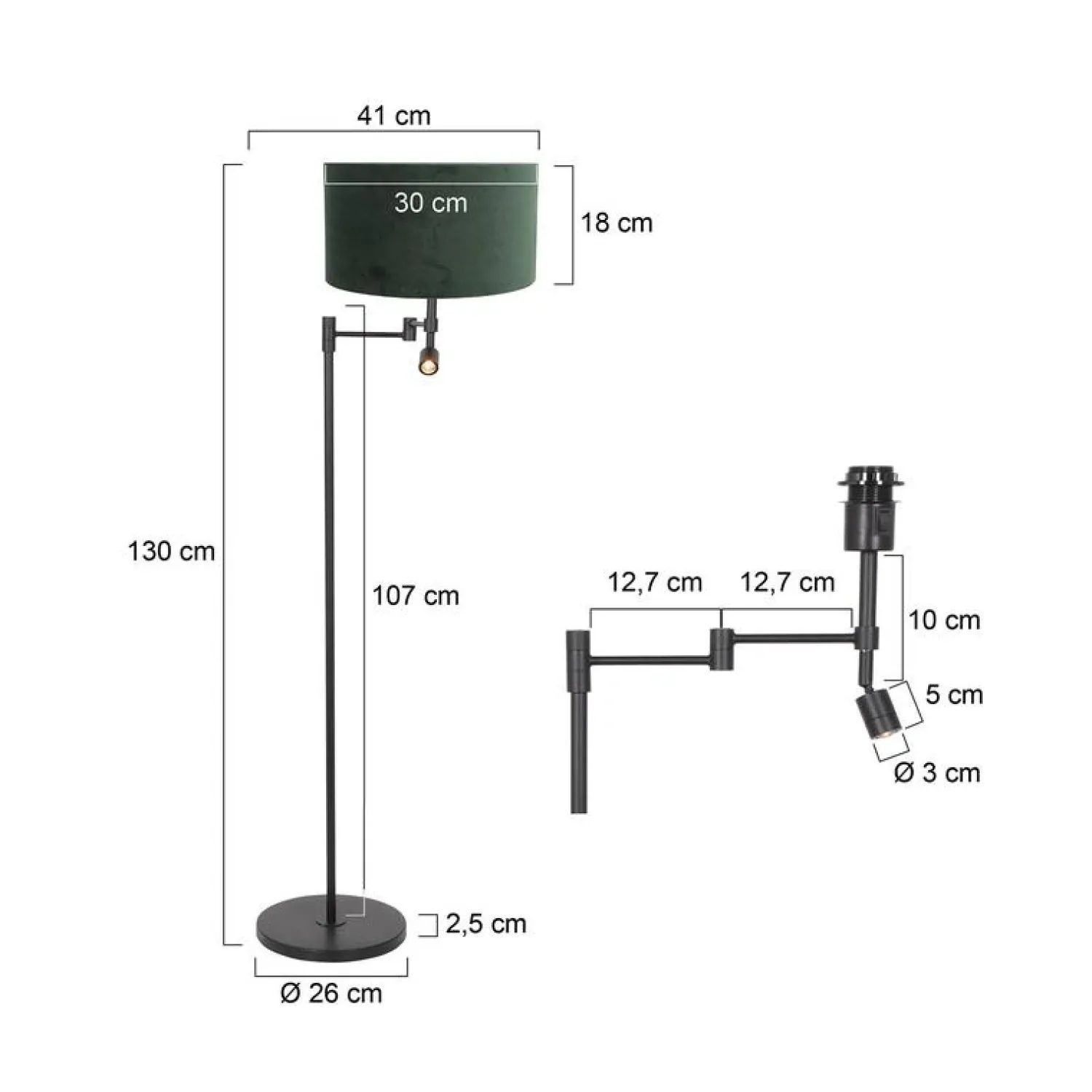 Steinmex Vloerlampen|Wilco 2-lichts Vloerlamp Zwart met Groen Velvet kap