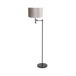 Steinmex Vloerlampen|Wilco 2-lichts Vloerlamp Zwart met Zilver Velvet kap