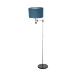 Steinmex Vloerlampen|Wilco 2-lichts Vloerlamp Zwart met Blauw Velvet kap