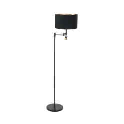 Steinmex Vloerlampen|Wilco 2-lichts Vloerlamp Zwart met Zwart Linnen kap