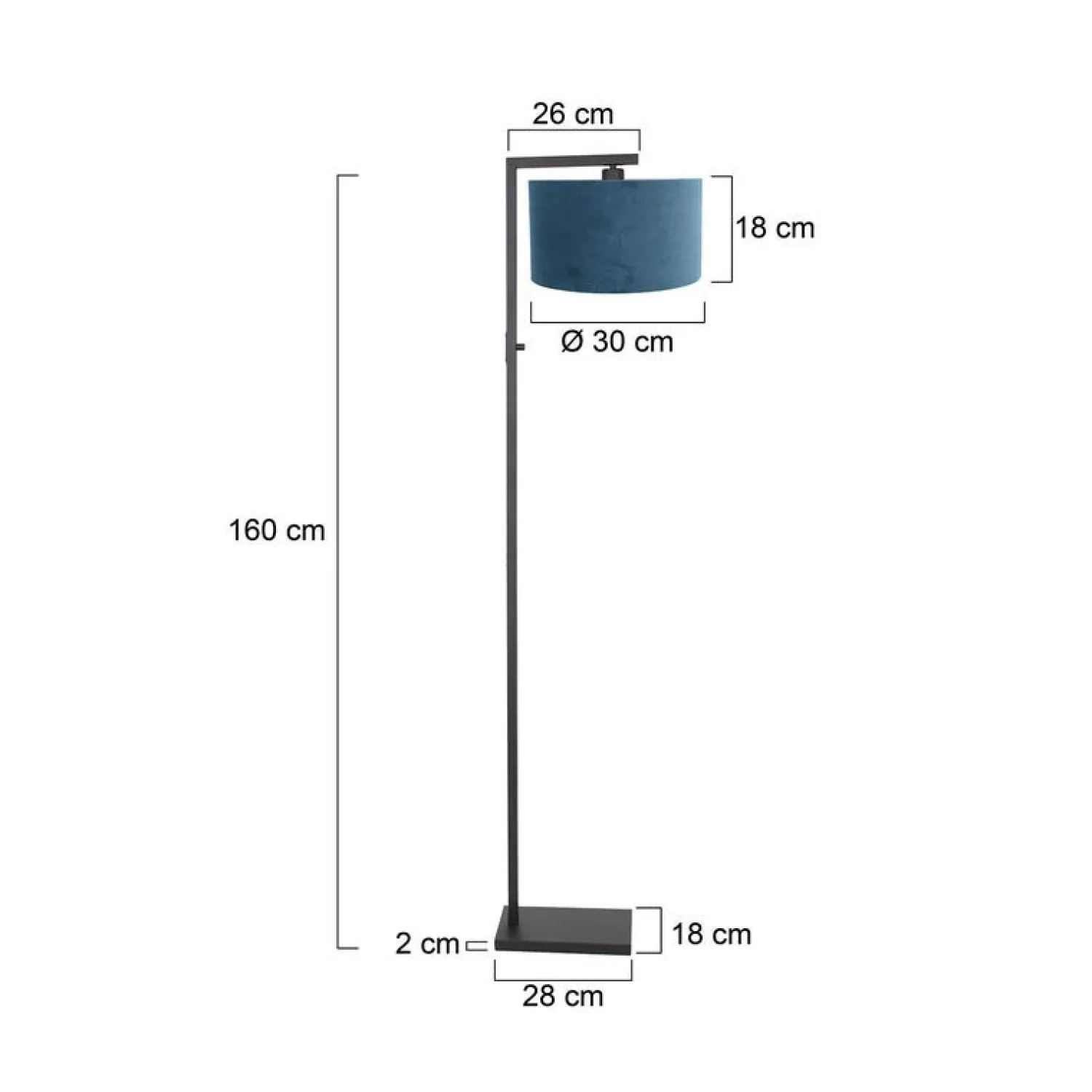 Steinmex Vloerlampen|Wilco 1-lichts Vloerlamp Zwart met Blauw Velvet kap