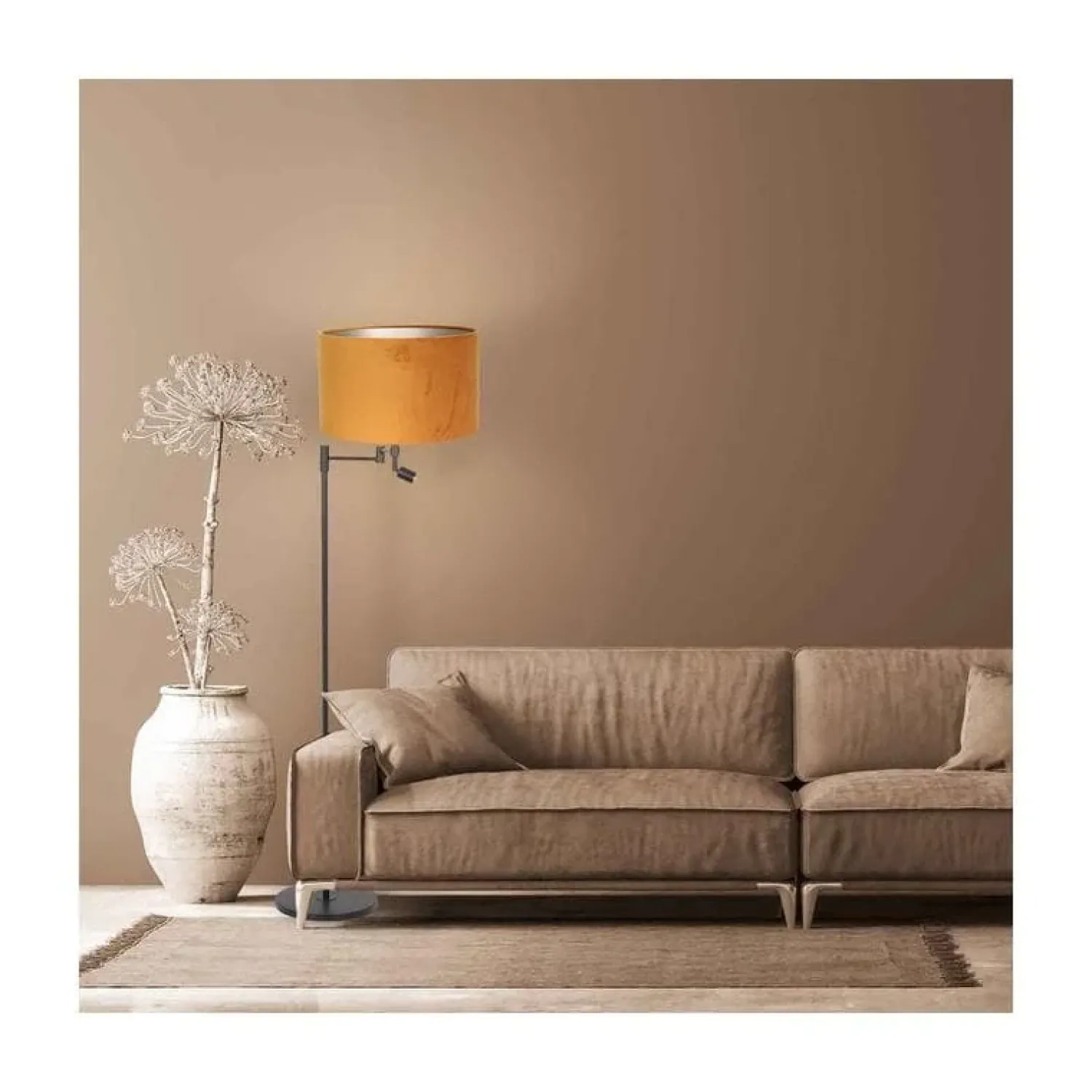 Steinmex Vloerlampen|Wilco 2-lichts Vloerlamp Zwart met Goud Velvet kap