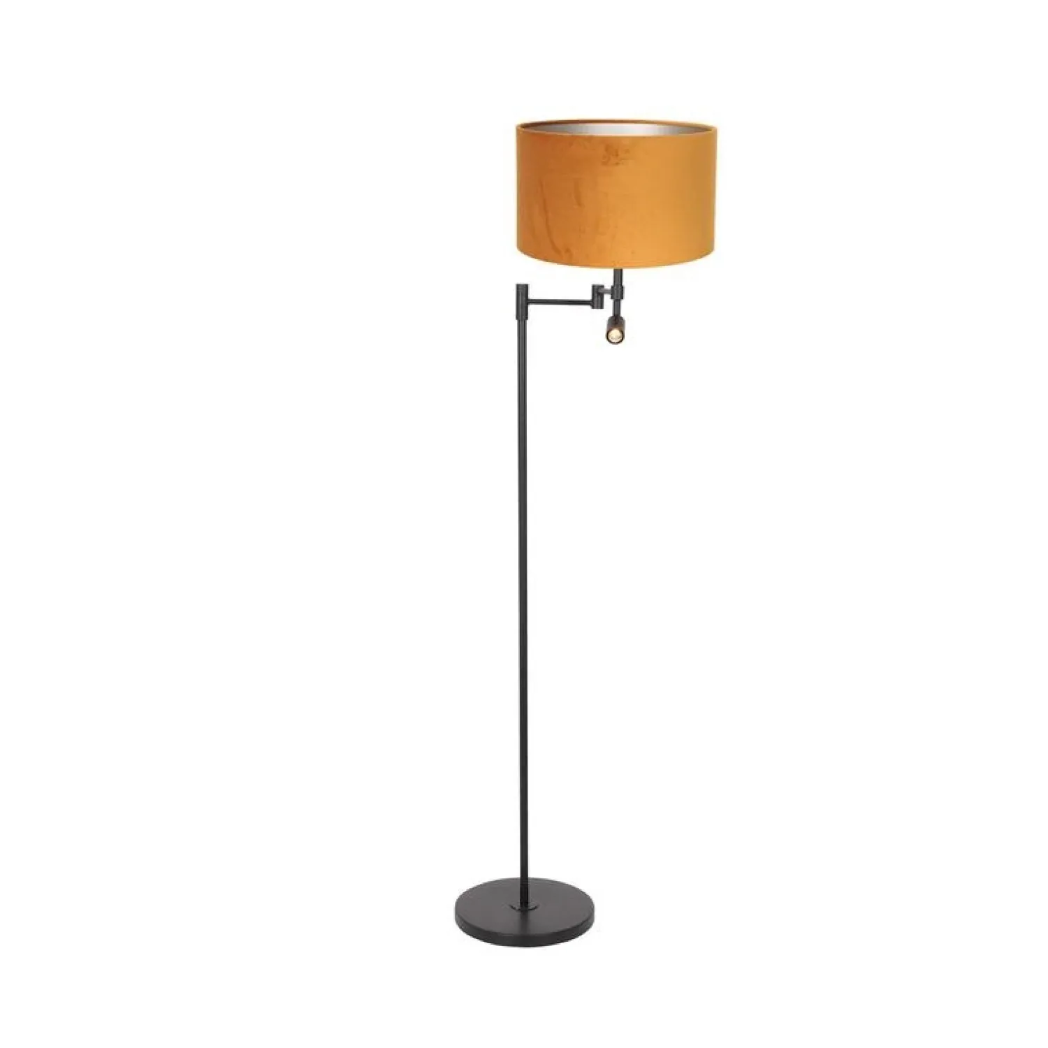 Steinmex Vloerlampen|Wilco 2-lichts Vloerlamp Zwart met Goud Velvet kap