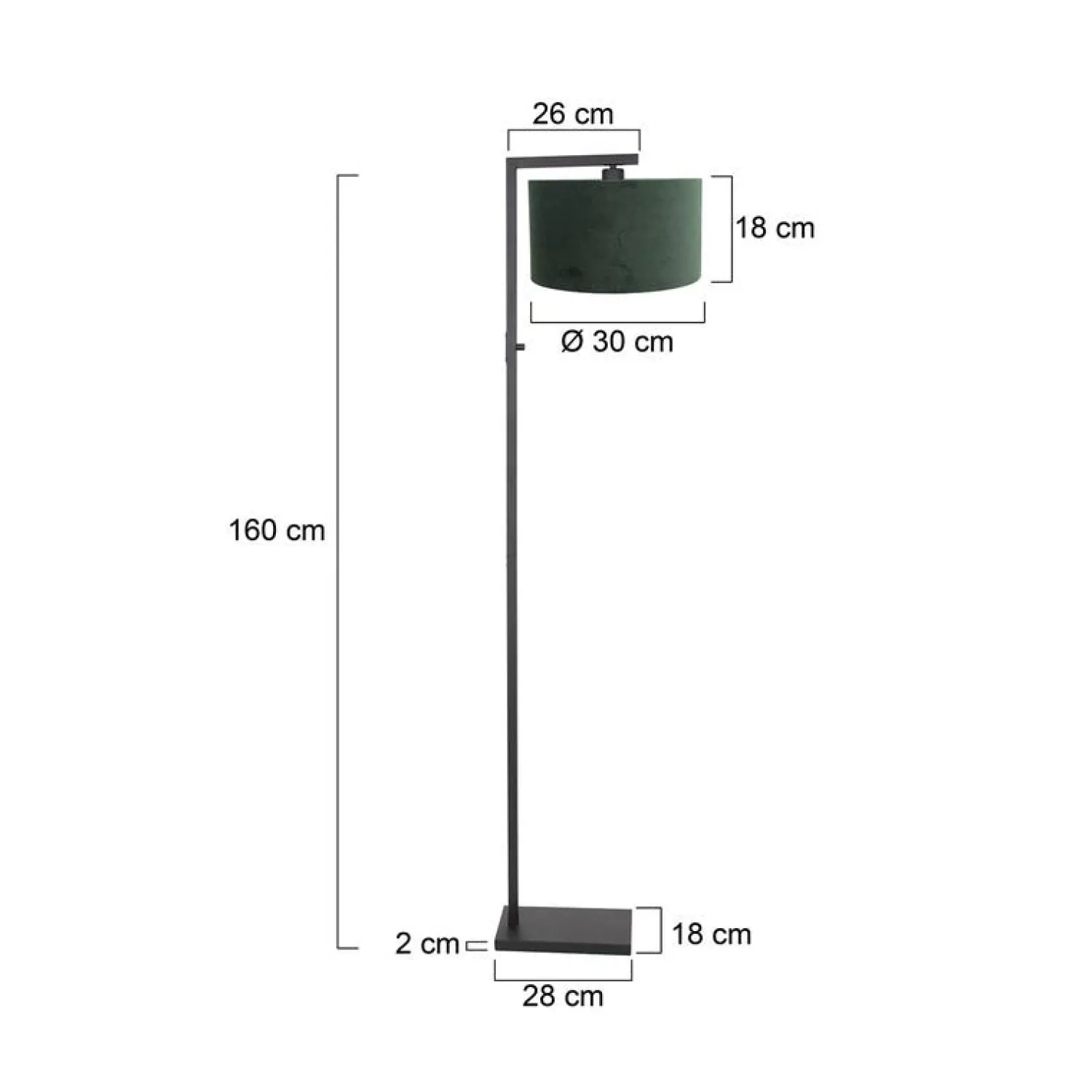 Steinmex Vloerlampen|Wilco 1-lichts Vloerlamp Zwart met Groen Velvet kap