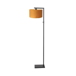 Steinmex Vloerlampen|Wilco 1-lichts Vloerlamp Zwart met Goud Velvet kap