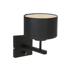 Steinmex Vloerlampen|Wilco 1-lichts Wandlamp Zwart met Zwart Linnen kap