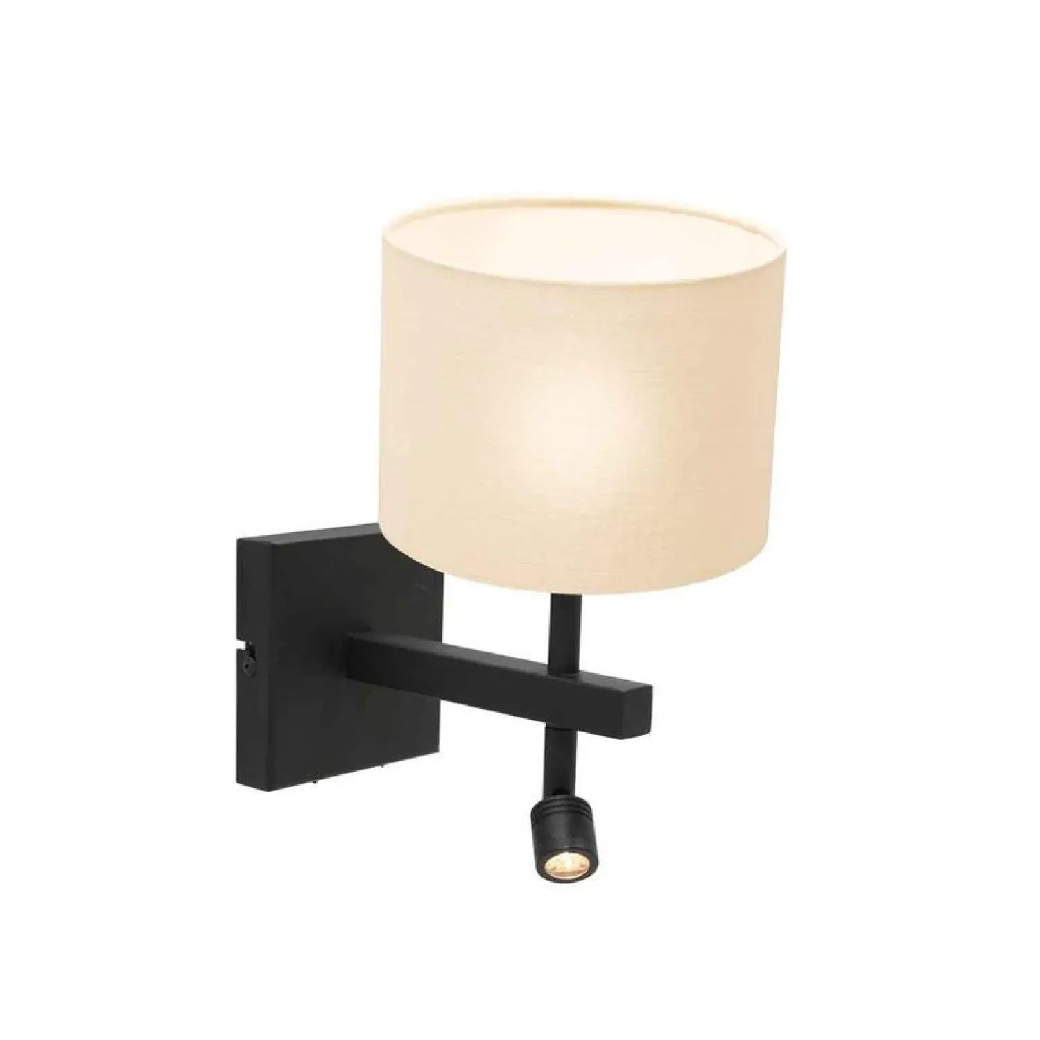 Steinmex Wandlampen|Wilco 2-lichts Wandlamp Zwart met Wit Linnen kap