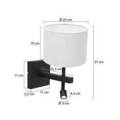 Steinmex Wandlampen|Wilco 2-lichts Wandlamp Zwart met Wit Linnen kap