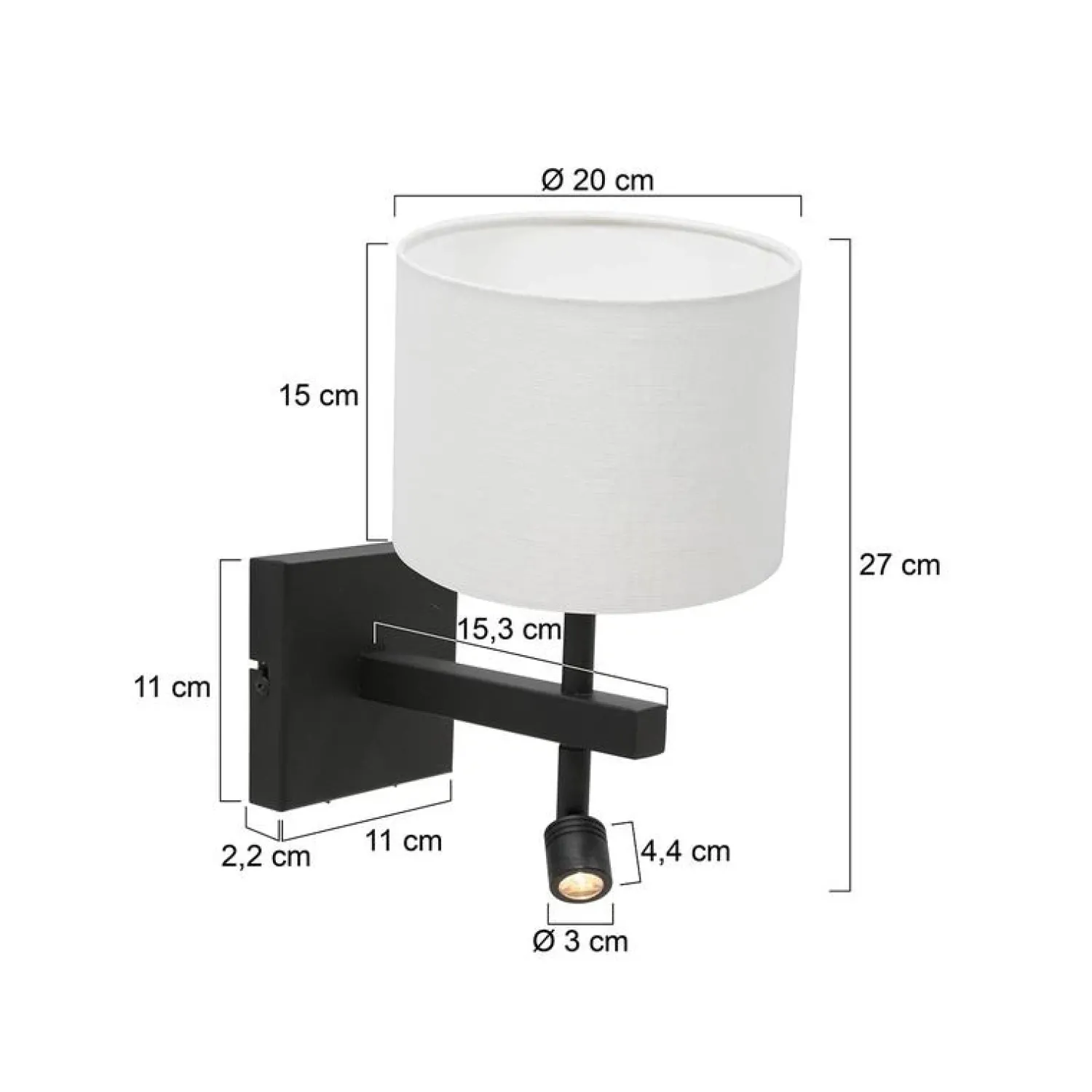Steinmex Wandlampen|Wilco 2-lichts Wandlamp Zwart met Wit Linnen kap